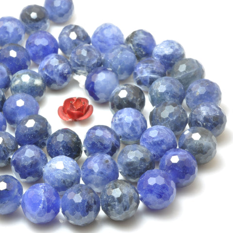 Natural Blue Sodalite Stone mini faceted round loose beads wholesale gemstone for jewelry making DIY bracelets DIY