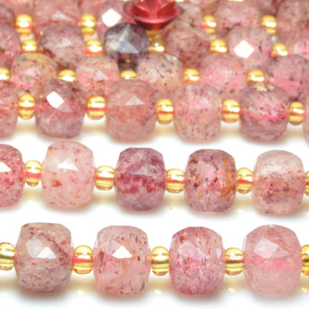 Natural Strawberry Quartz Lepidocrocite  Stone faceted Cube loose beads wholesale gemstone for jewelry making bracelet necklace DIY