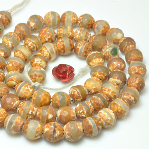 Tibetan Agate Dzi OneLine faceted round beads wholesale loose gemstone for jewelry making bracelet necklace diy