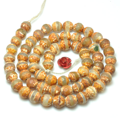 Tibetan Agate Dzi OneLine faceted round beads wholesale loose gemstone for jewelry making bracelet necklace diy