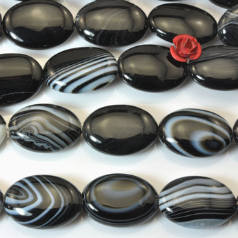 YesBeads Black Banded Agate smooth oval beads wholesale gemstone jewelry