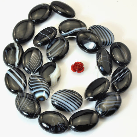 YesBeads Black Banded Agate smooth oval beads wholesale gemstone jewelry
