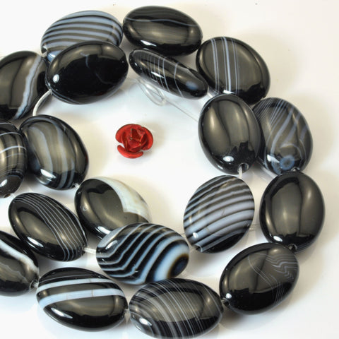 YesBeads Black Banded Agate smooth oval beads wholesale gemstone jewelry