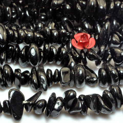 Natural black tourmaline smooth pebble chip beads wholesale gemstone loose stone for jewelry making 5-9mm 35"