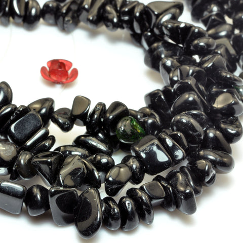 Natural black tourmaline smooth pebble chip beads wholesale gemstone loose stone for jewelry making 5-9mm 35"