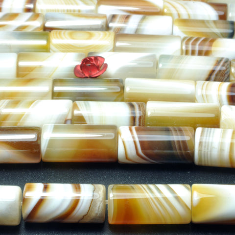 Natural Banded Agate smooth tube beads wholesale striped agate gemstone jewelry making 8x16mm