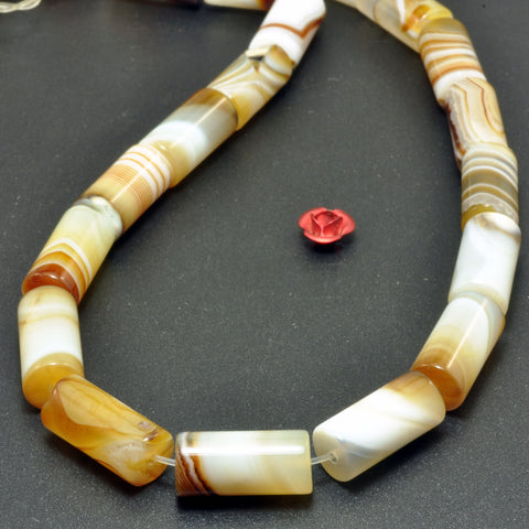 Natural Banded Agate smooth tube beads wholesale striped agate gemstone jewelry making 8x16mm