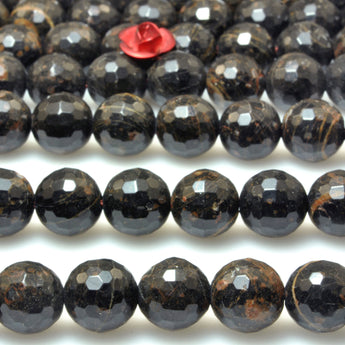 Natural Golden Black Obsidian faceted round beads wholesale loose gemstone for jewelry making DIY