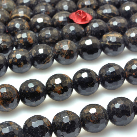 Natural Golden Black Obsidian faceted round beads wholesale loose gemstone for jewelry making DIY