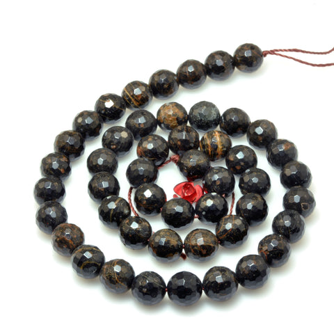 Natural Golden Black Obsidian faceted round beads wholesale loose gemstone for jewelry making DIY
