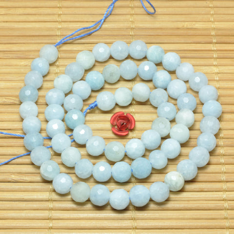 Natural Aquamarine gemstone faceted round loose beads gemstone wholesale jewelry making bracelet design 15"