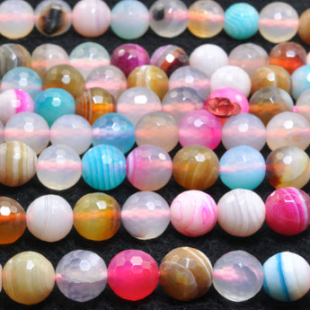 Rainbow Banded Agate mix multicolor gemstone faceted round beads wholesale for jewelry making DIY