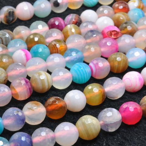 Rainbow Banded Agate mix multicolor gemstone faceted round beads wholesale for jewelry making DIY