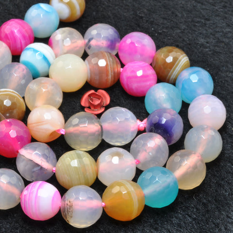Rainbow Banded Agate mix multicolor gemstone faceted round beads wholesale for jewelry making DIY