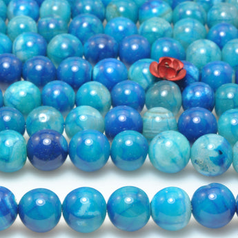 Blue Fire Agate smooth round loose beads wholesale gemstone jewelry making 8mm 10mm 15"