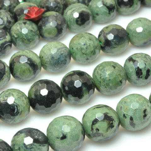 Natural Kambaba Jasper faceted loose round beads green gemstone wholesale jewelry making supplies 15"