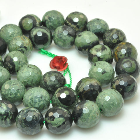 Natural Kambaba Jasper faceted loose round beads green gemstone wholesale jewelry making supplies 15"