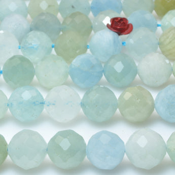Natural Blue Aquamarine faceted round beads gemstone wholesale jewelry making bracelet diy stuff