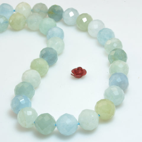 Natural Blue Aquamarine faceted round beads gemstone wholesale jewelry making bracelet diy stuff