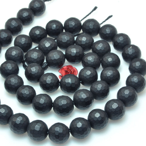 YesBeads Black Onyx faceted and matte round beads wholesale gemstone jewelry making 15"