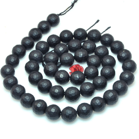 YesBeads Black Onyx faceted and matte round beads wholesale gemstone jewelry making 15"