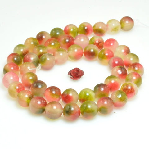 Watermelon Jade Iced floating flower smooth round beads Multi Tourmaline Color Stone wholesale gemstone for jewelry making bracelets necklace
