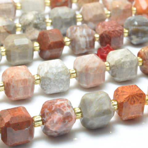 Natural fossil coral jasper faceted cube beads loose stones wholesale gemstones for Women jewelry DIY making bracelet necklace