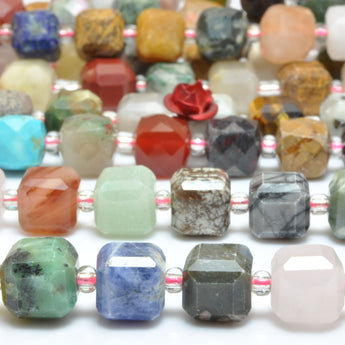 Natural mixed stones faceted cube loose beads multicolored jasper wholesale gemstones for jewelry DIY making bracelet necklace