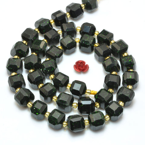 Green Sandstone faceted cube beads goldstone beads wholesale loose gemstones for jewelry DIY making bracelet necklace