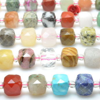 Natural mixed stones faceted cube loose beads multicolored jasper wholesale gemstones for jewelry DIY making bracelet necklace