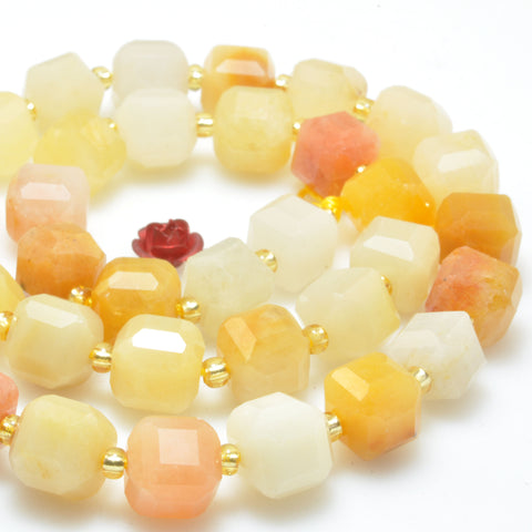 Natural gold silk jade faceted cube beads wholesale gemstone loose yellow stone for jewelry DIY making bracelet necklace