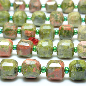 Natural Unakite faceted cube beads wholesale gemstone loose green stone for jewelry DIY making bracelet necklace