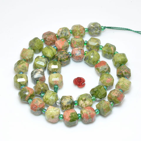 Natural Unakite faceted cube beads wholesale gemstone loose green stone for jewelry DIY making bracelet necklace