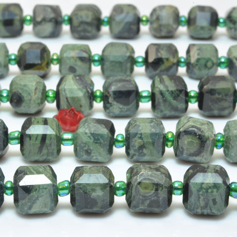 Natural Kambaba Jasper faceted cube loose beads green gemstone wholesale jewelry bracelet making supplies diy stuff