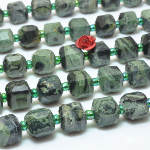 Natural Kambaba Jasper faceted cube loose beads green gemstone wholesale jewelry bracelet making supplies diy stuff
