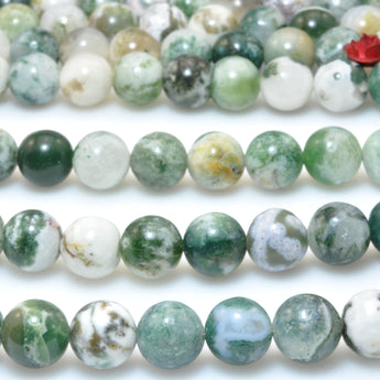 Natural Green Tree Agate smooth round loose beads wholesale gemstones for jewelry making