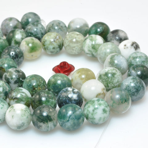 Natural Green Tree Agate smooth round loose beads wholesale gemstones for jewelry making
