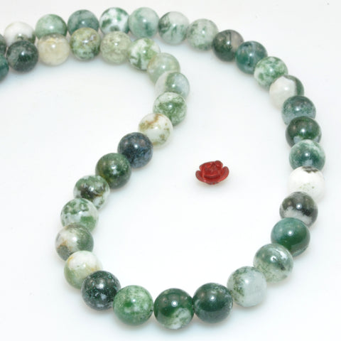 Natural Green Tree Agate smooth round loose beads wholesale gemstones for jewelry making