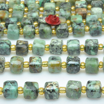 Natural African turquoise faceted cube beads green loose gemstone wholesale semi preciouse for jewelry making bracelet necklace design