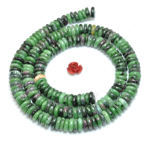 Natural Epidote Ruby Zoisite stone smooth rondelle spacer beads loose green gemstone for jewelry making DIY bracelet necklace