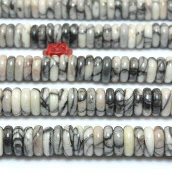 Natural Spider Web Jasper smooth rondelle spacer beads black line stone loose gemstone wholesale jewelry making DIY bracelet necklace