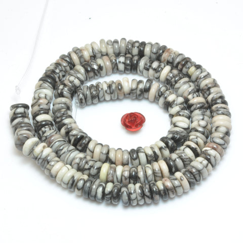 Natural Spider Web Jasper smooth rondelle spacer beads black line stone loose gemstone wholesale jewelry making DIY bracelet necklace