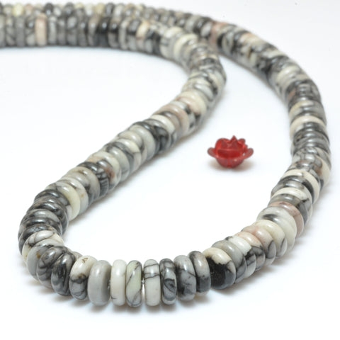 Natural Spider Web Jasper smooth rondelle spacer beads black line stone loose gemstone wholesale jewelry making DIY bracelet necklace