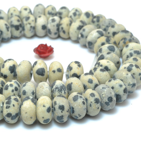Natural Dalmatian jasper matte rondelle beads loose gemstone semi precious stones for  jewelry making DIY bracelet necklace