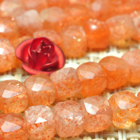Natural Golden Sunstone A grade faceted cube beads wholesale loose gemstone for jewelry making 4mm 15"