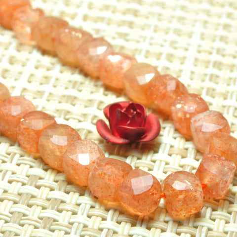 Natural Golden Sunstone A grade faceted cube beads wholesale loose gemstone for jewelry making 4mm 15"