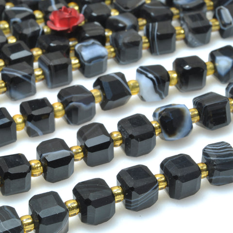 Black Banded Agate Natural Stone faceted cube loose beads wholesale gemstones for jewelry making DIY bracelets necklace