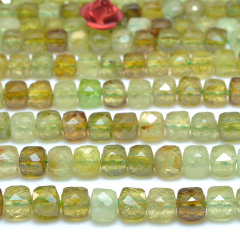 Natural green garnet faceted cube loose beads grossular garnet gemstones for jewelry making DIY bracelets 4mm 15"