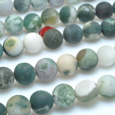 Natural Green Tree Agate matte round loose beads wholesale gemstones for jewelry making bracelets necklace DIY