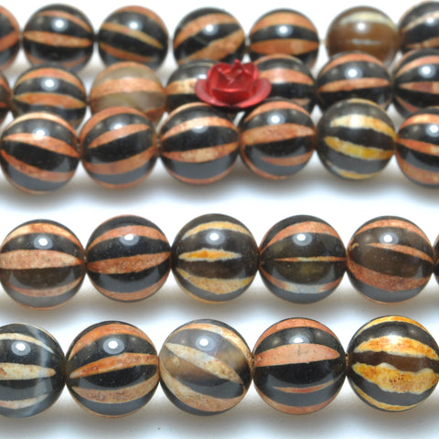 Black agate watermelon smooth round beads loose gemstone wholesale for jewelry making bracelet diy stuff
